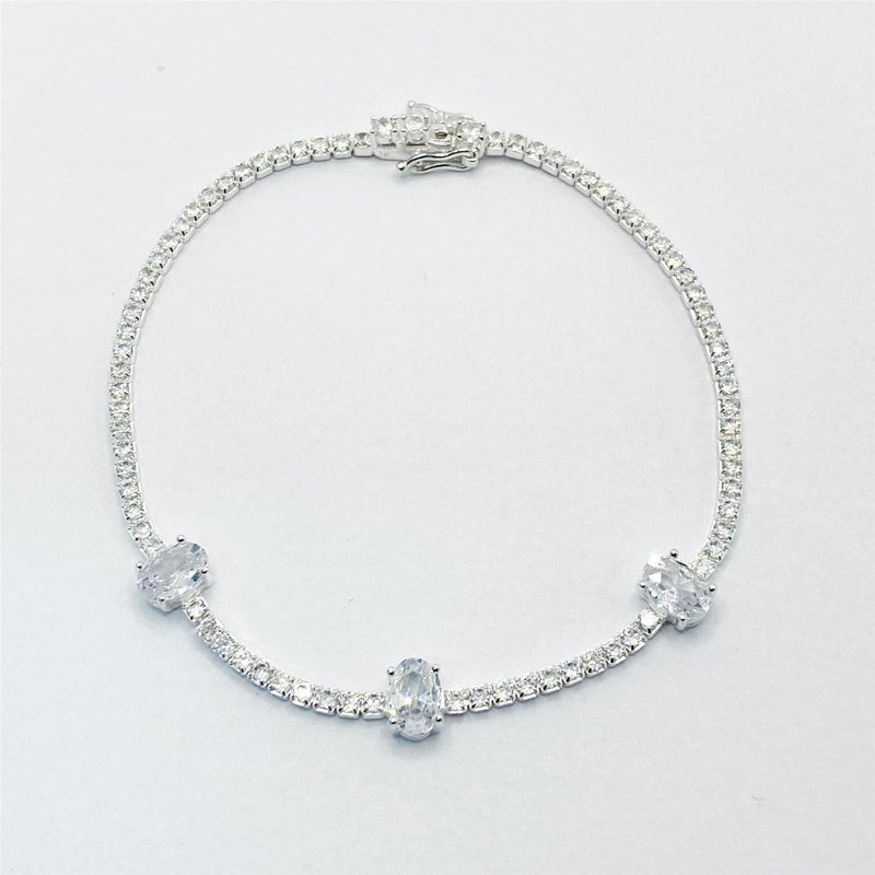 Pulseira Lisa Lap Riviera 2mm com 3 Pedras Ovais