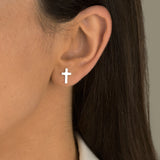 Brinco Cruz Liso de Prata