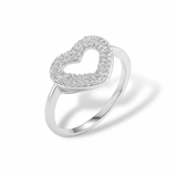 Anel Prata Coração Vazado Cravejado