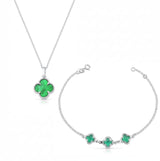 Kit Pulseira 3 Pontos de Luz Trevo e Colar Trevo Resina Verde