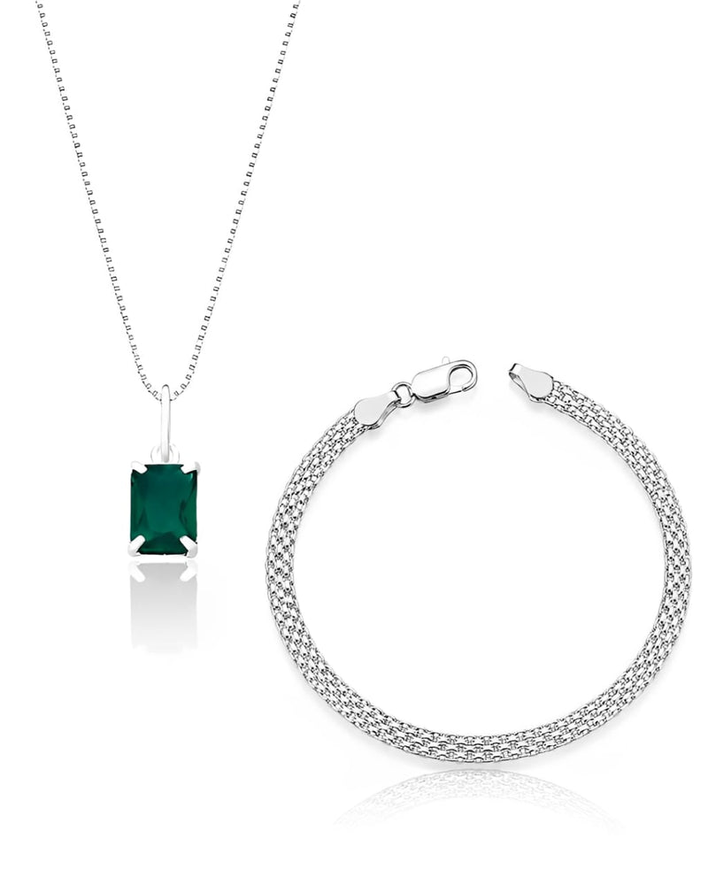 Kit Colar zircônia esmeralda e Pulseira Bismarck 5MM