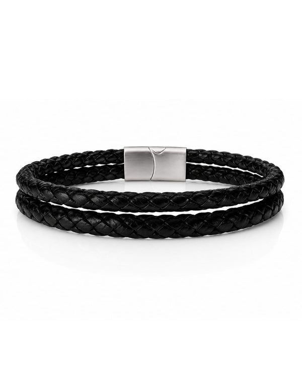 Pulseira Masculina Couro Preta Gemini Trançada