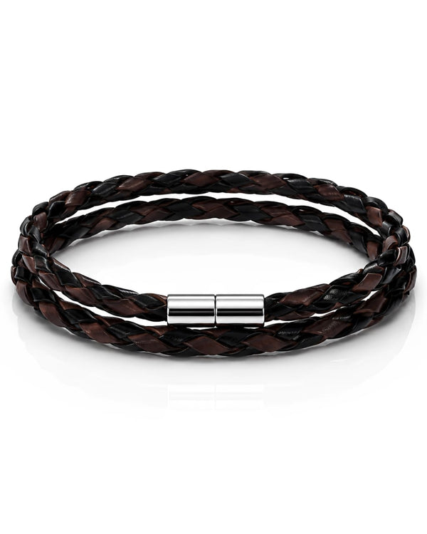 Pulseiras Couro Trançado 3 Voltas Marrom