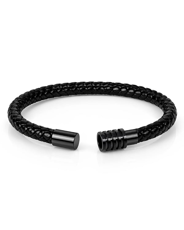 Pulseira Masculina De Couro Trançado Preto