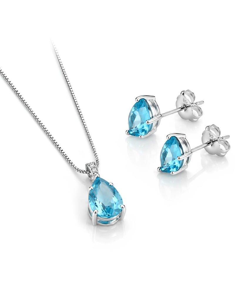 Conjunto Colar Gota Zircônia Azul Claro Prateado