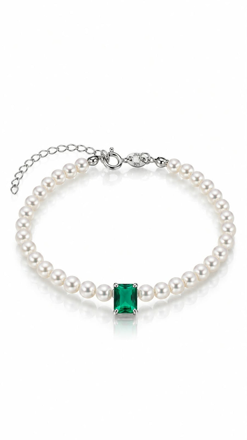 Pulseira Pérolas Pedra Esmeralda
